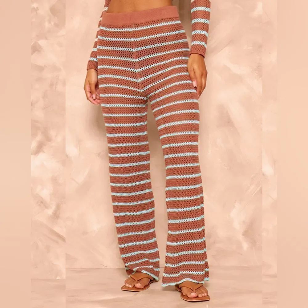Striped Crochet Knit Wide Leg trousers in size small